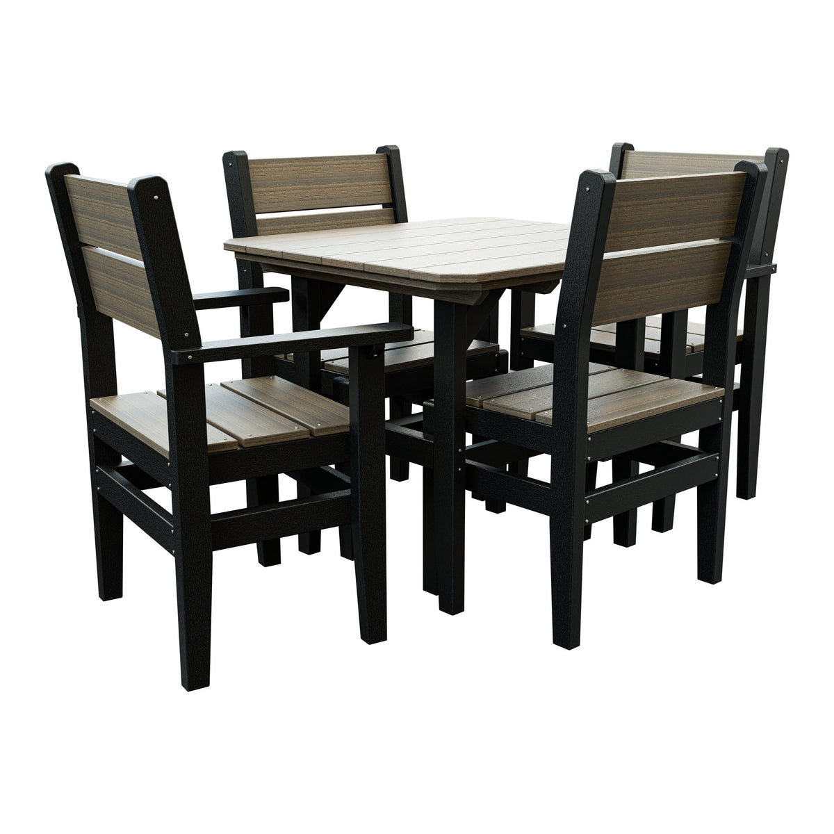 Amish Everyday Value 5-Piece Patio Dining Set: Table, 2 Armchairs & 2 Side Chairs in Coastal Gray & Black