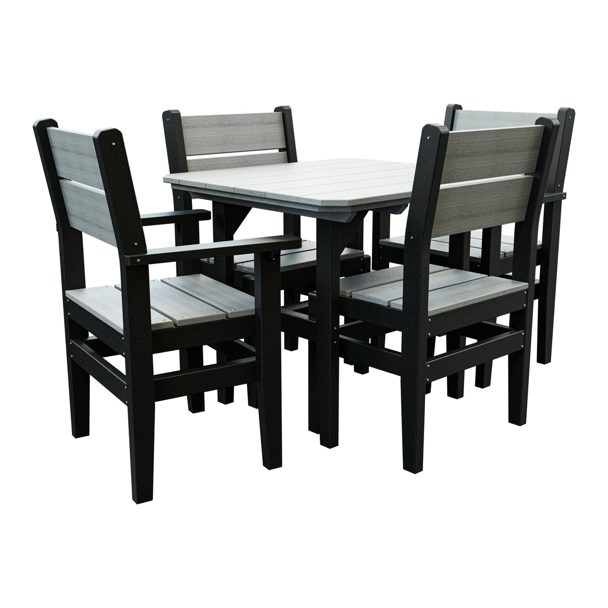Amish Everyday Value 5-Piece Patio Dining Set: Table, 2 Armchairs & 2 Side Chairs in Driftwood Gray & Black