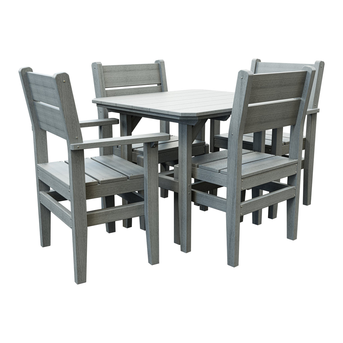 Amish Everyday Value 5-Piece Patio Dining Set: Table, 2 Armchairs & 2 Side Chairs in Driftwood Gray