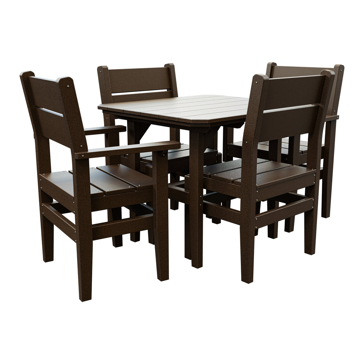 Amish Everyday Value 5-Piece Patio Dining Set: Table, 2 Armchairs & 2 Side Chairs in Milwaukee Brown