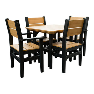 Amish Everyday Value 5-Piece Patio Dining Set: Table, 2 Armchairs & 2 Side Chairs in Natural Teak & Black