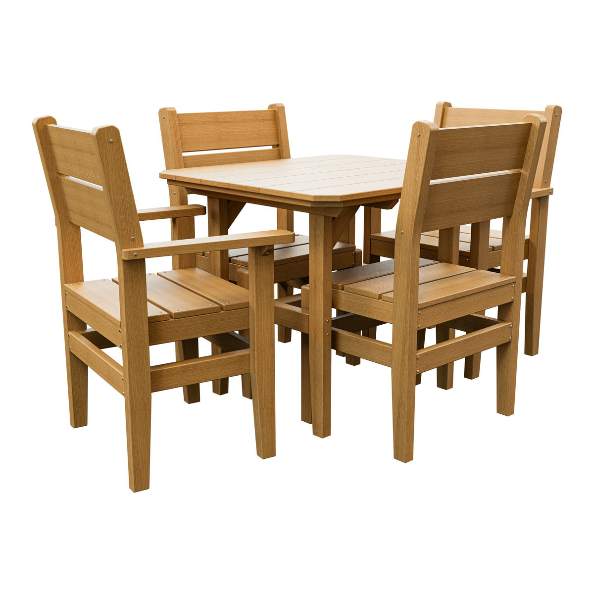 Amish Everyday Value 5-Piece Patio Dining Set: Table, 2 Armchairs & 2 Side Chairs in Natural Teak