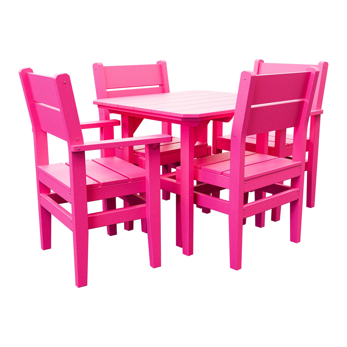 Amish Everyday Value 5-Piece Patio Dining Set: Table, 2 Armchairs & 2 Side Chairs in Pink