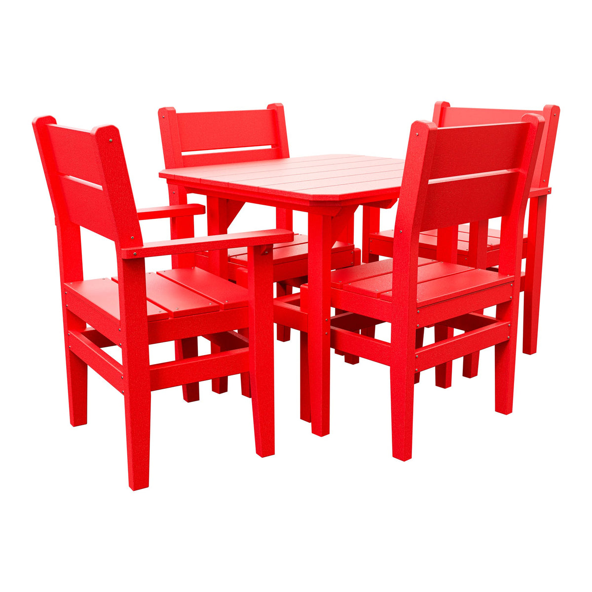 Amish Everyday Value 5-Piece Patio Dining Set: Table, 2 Armchairs & 2 Side Chairs in Red