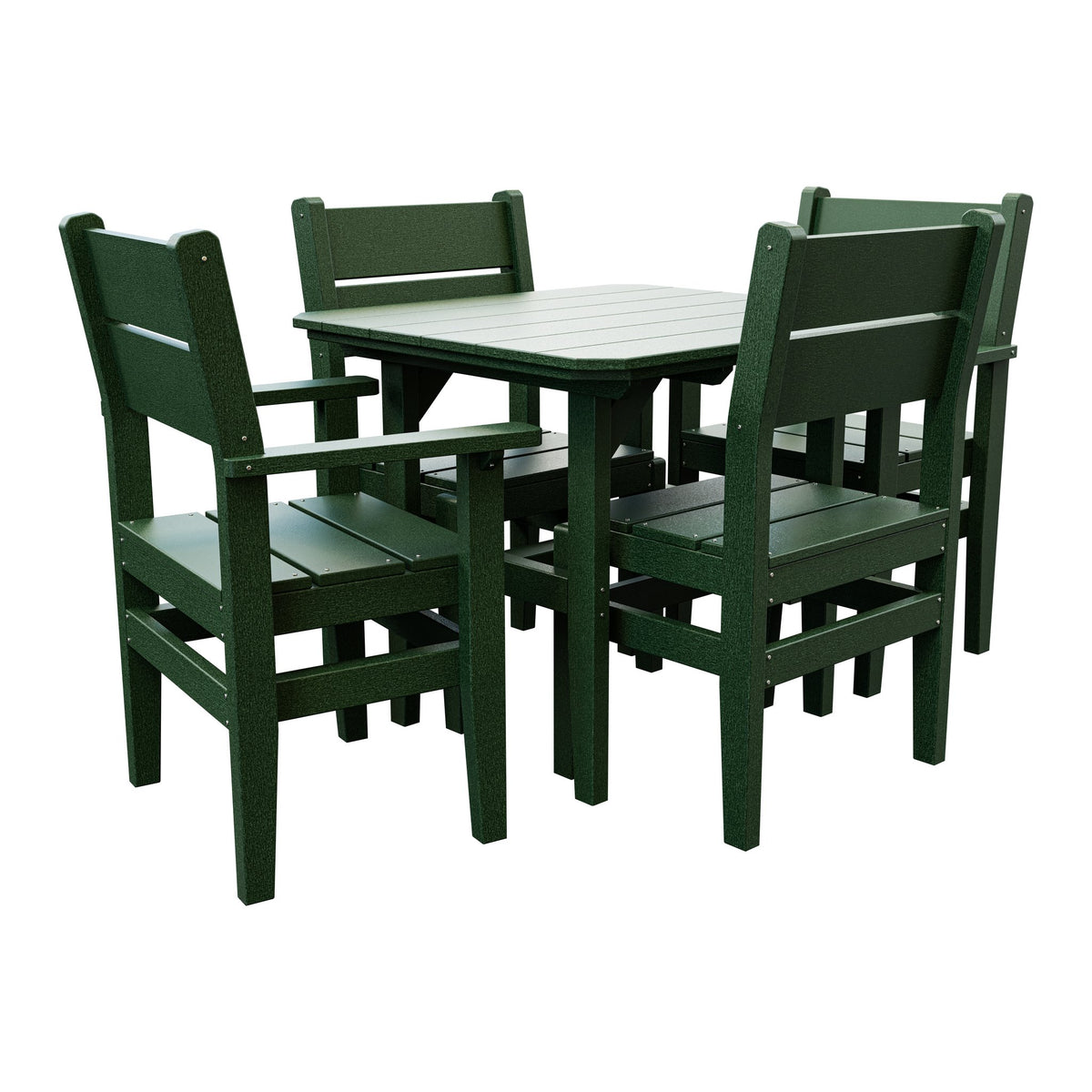 Amish Everyday Value 5-Piece Patio Dining Set: Table, 2 Armchairs & 2 Side Chairs in Turf Green