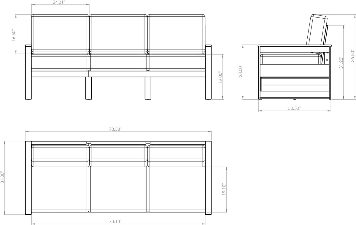 Amish Poly Midcentury Modern 5-Piece Patio Set: 3-Seat Sofa, Loveseat, Side Table, Coffee Table, and Ottoman