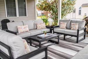 Amish Poly Midcentury Modern 6-Piece Patio Sofa Set: Sofa, 2 Chairs & 3 Tables lifestyle photo