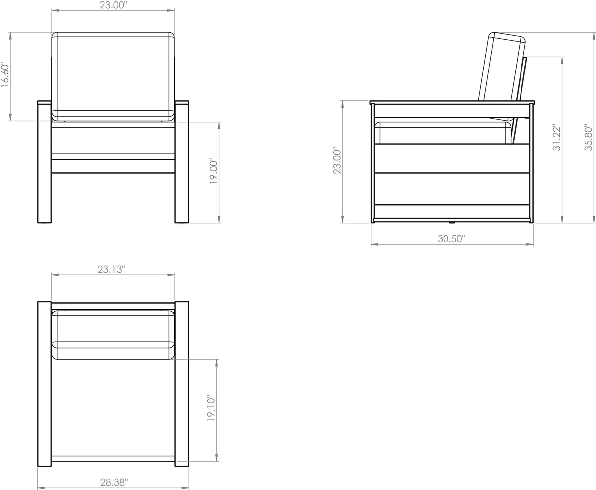 Amish Poly MidCentury Modern Patio Chair Set: 2 Cushion Chairs with Side Table