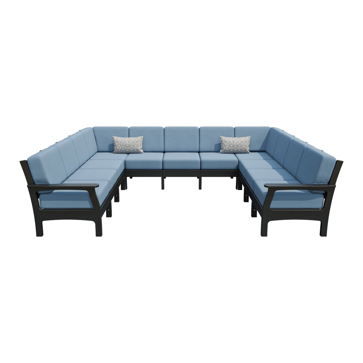 Amish VaraMora 11-Seat U-Shaped Sectional with Cushions in Black / Sparkle Nautical