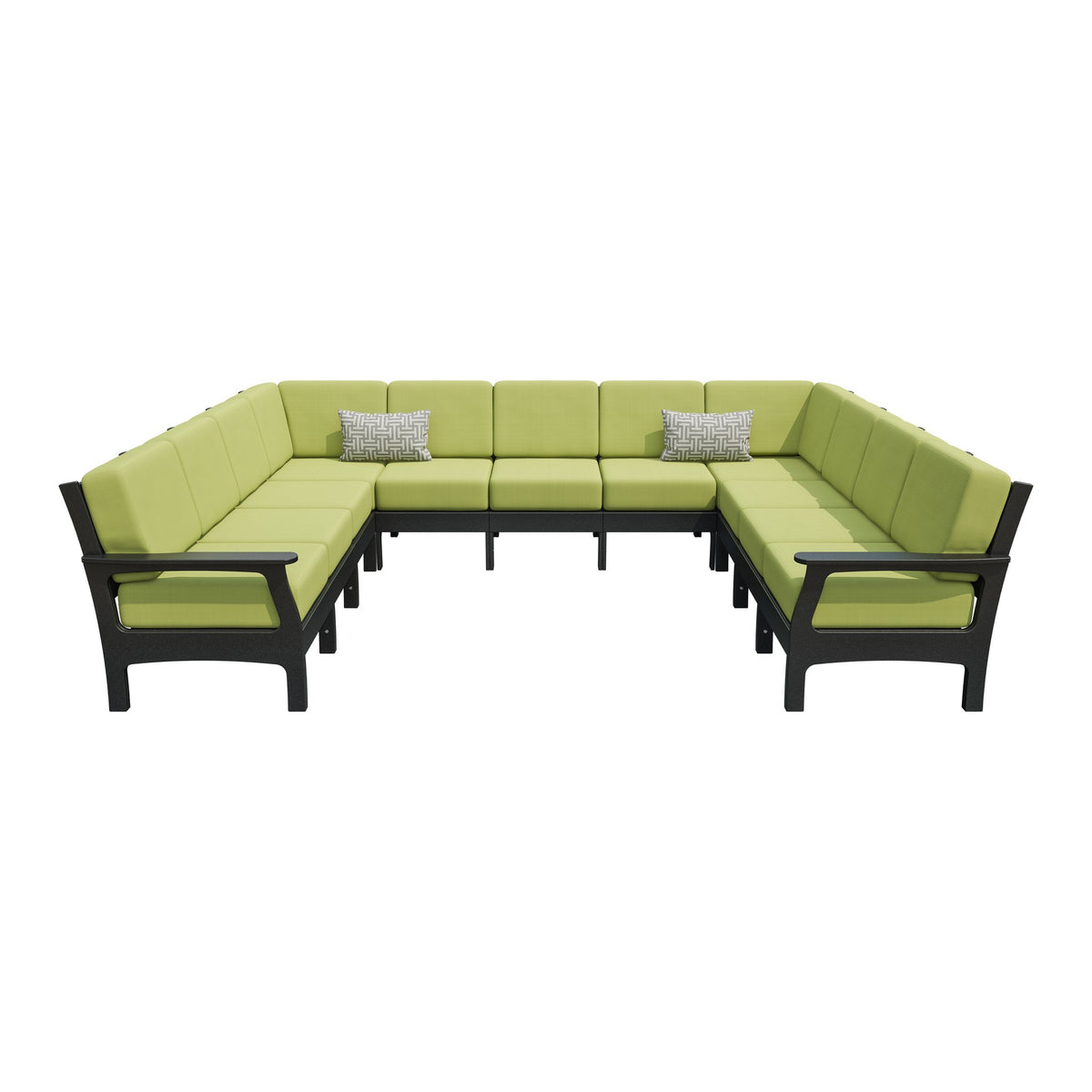 Amish VaraMora 11-Seat U-Shaped Sectional with Cushions in Black / Sparkle Pesto