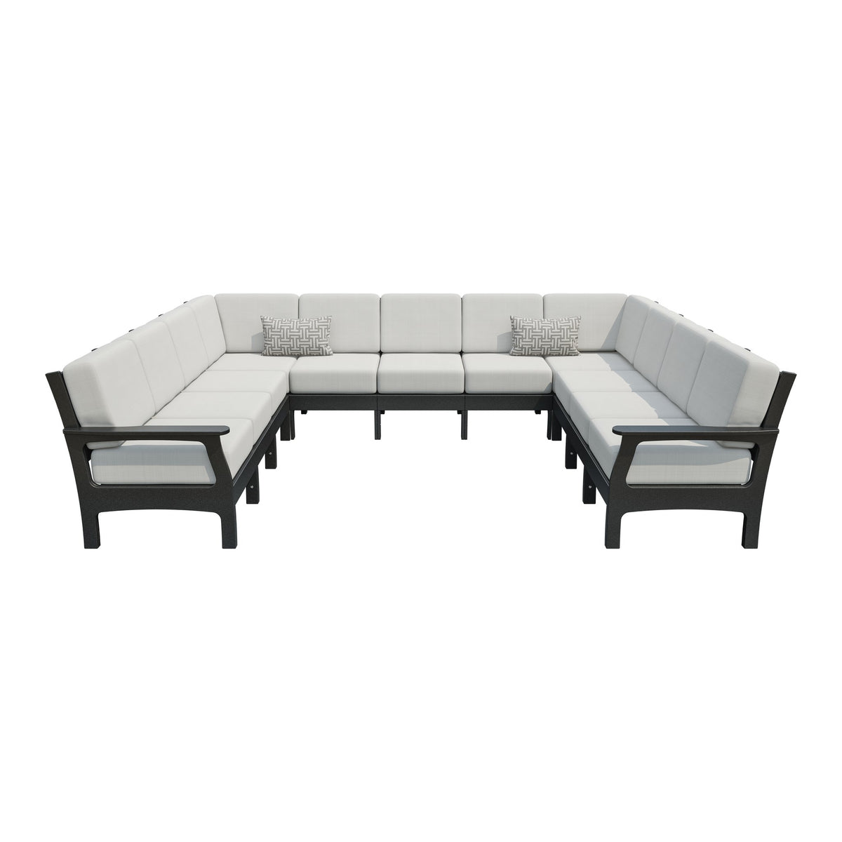 Amish VaraMora 11-Seat U-Shaped Sectional with Cushions in Black / Storm Snow