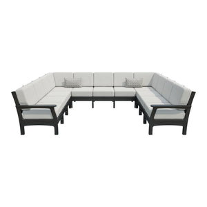 Amish VaraMora 11-Seat U-Shaped Sectional with Cushions in Black / Storm Snow