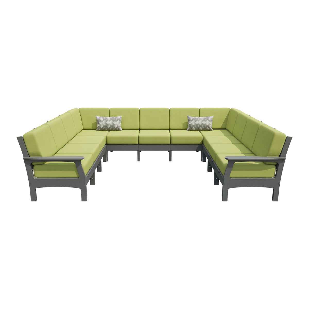 Amish VaraMora 11-Seat U-Shaped Sectional with Cushions in Gray / Sparkle Pesto