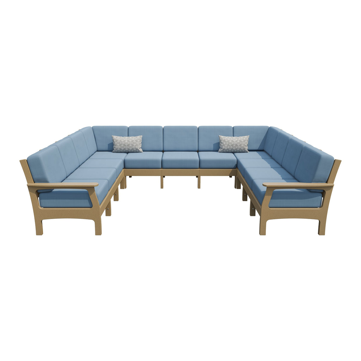 Amish VaraMora 11-Seat U-Shaped Sectional with Cushions in Weathered Wood / Sparkle Nautical