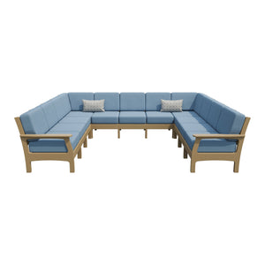 Amish VaraMora 11-Seat U-Shaped Sectional with Cushions in Weathered Wood / Sparkle Nautical
