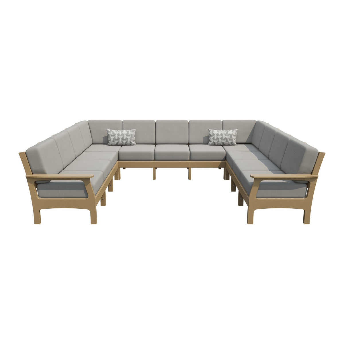 Amish VaraMora 11-Seat U-Shaped Sectional with Cushions in Weathered Wood / Storm Smoke