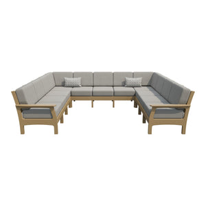 Amish VaraMora 11-Seat U-Shaped Sectional with Cushions in Weathered Wood / Storm Smoke