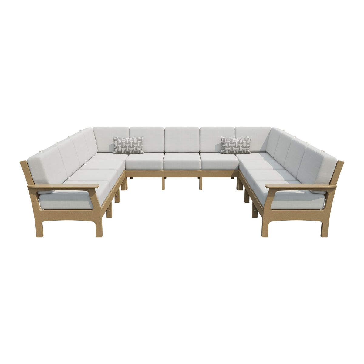 Amish VaraMora 11-Seat U-Shaped Sectional with Cushions in Weathered Wood / Storm Snow