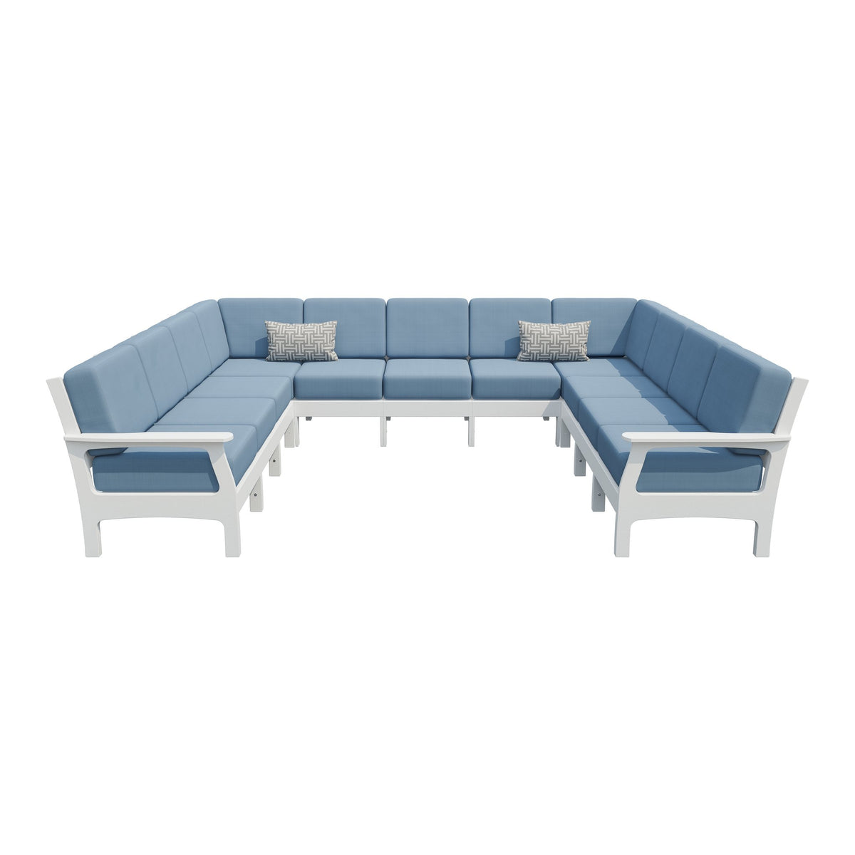 Amish VaraMora 11-Seat U-Shaped Sectional with Cushions in Bright White / Sparkle Nautical