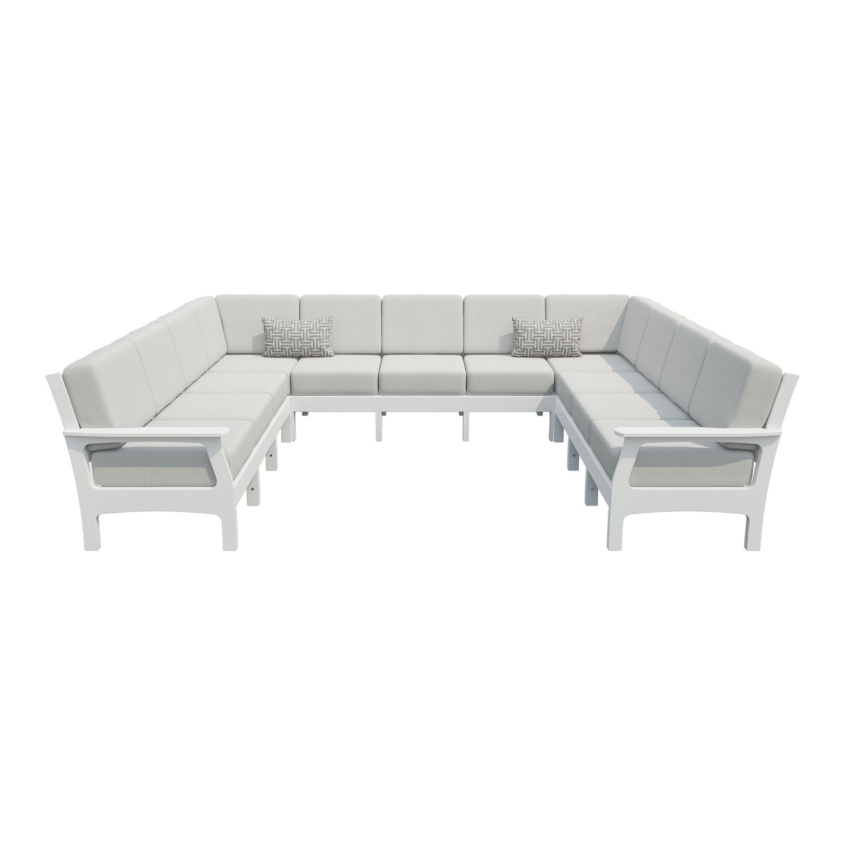 Amish VaraMora 11-Seat U-Shaped Sectional with Cushions in Bright White / Storm Snow