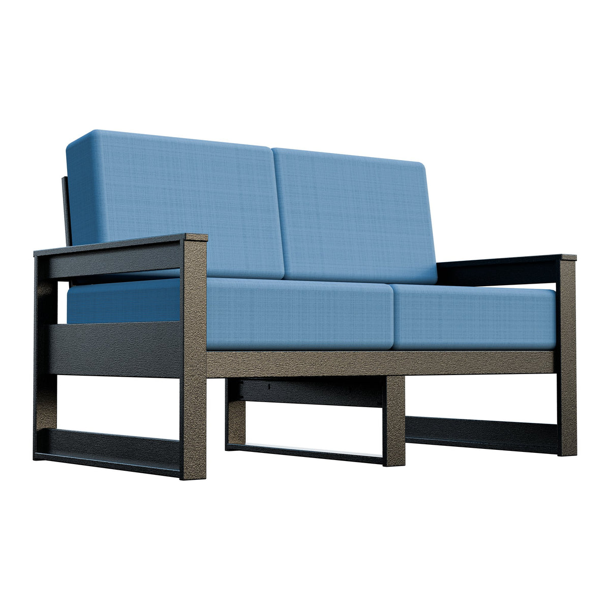 Amish Poly Midcentury Modern Patio Loveseat in Black / Sparkle Nautical