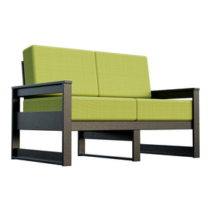 Amish Poly Midcentury Modern Patio Loveseat in Black / Sparkle Pesto
