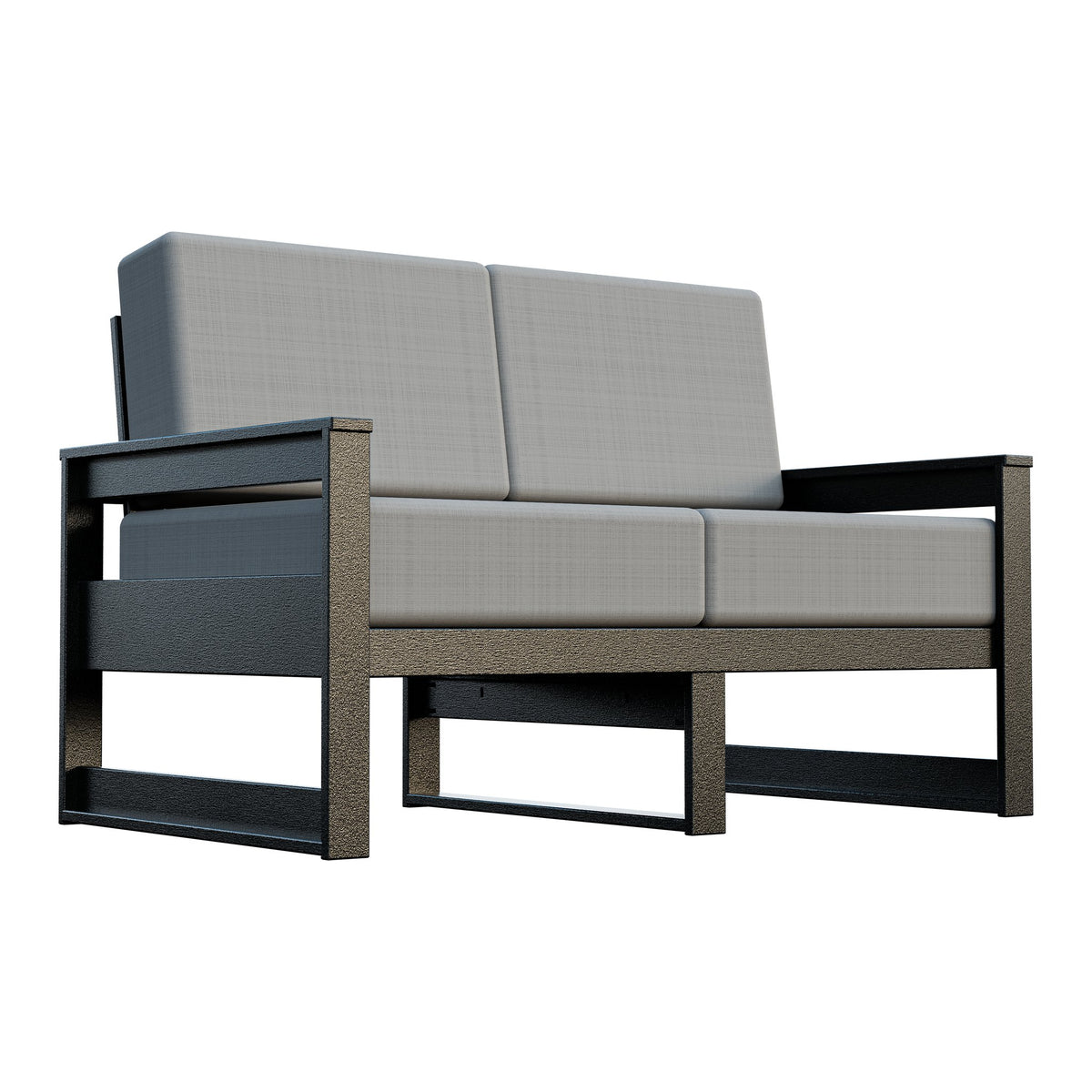 Amish Poly Midcentury Modern Patio Loveseat in Black / Storm Smoke