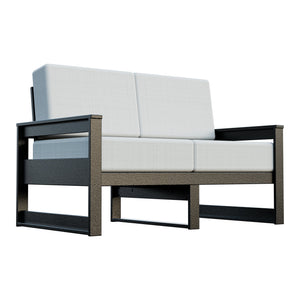 Amish Poly Midcentury Modern Patio Loveseat in Black / Storm Snow