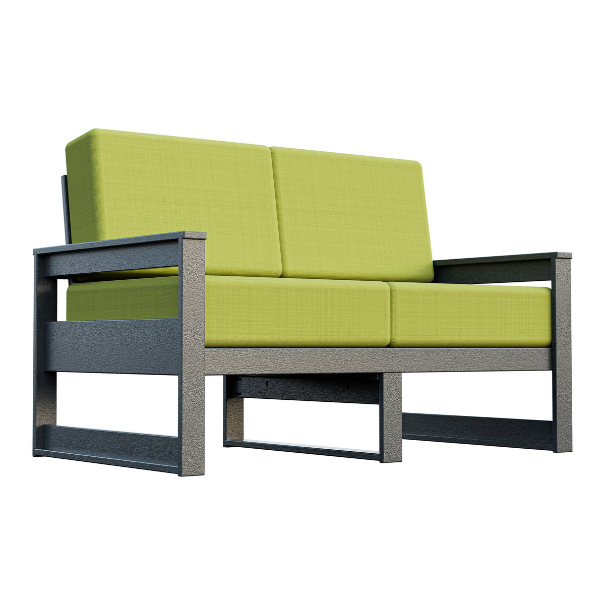 Amish Poly Midcentury Modern Patio Loveseat in Gray / Sparkle Pesto