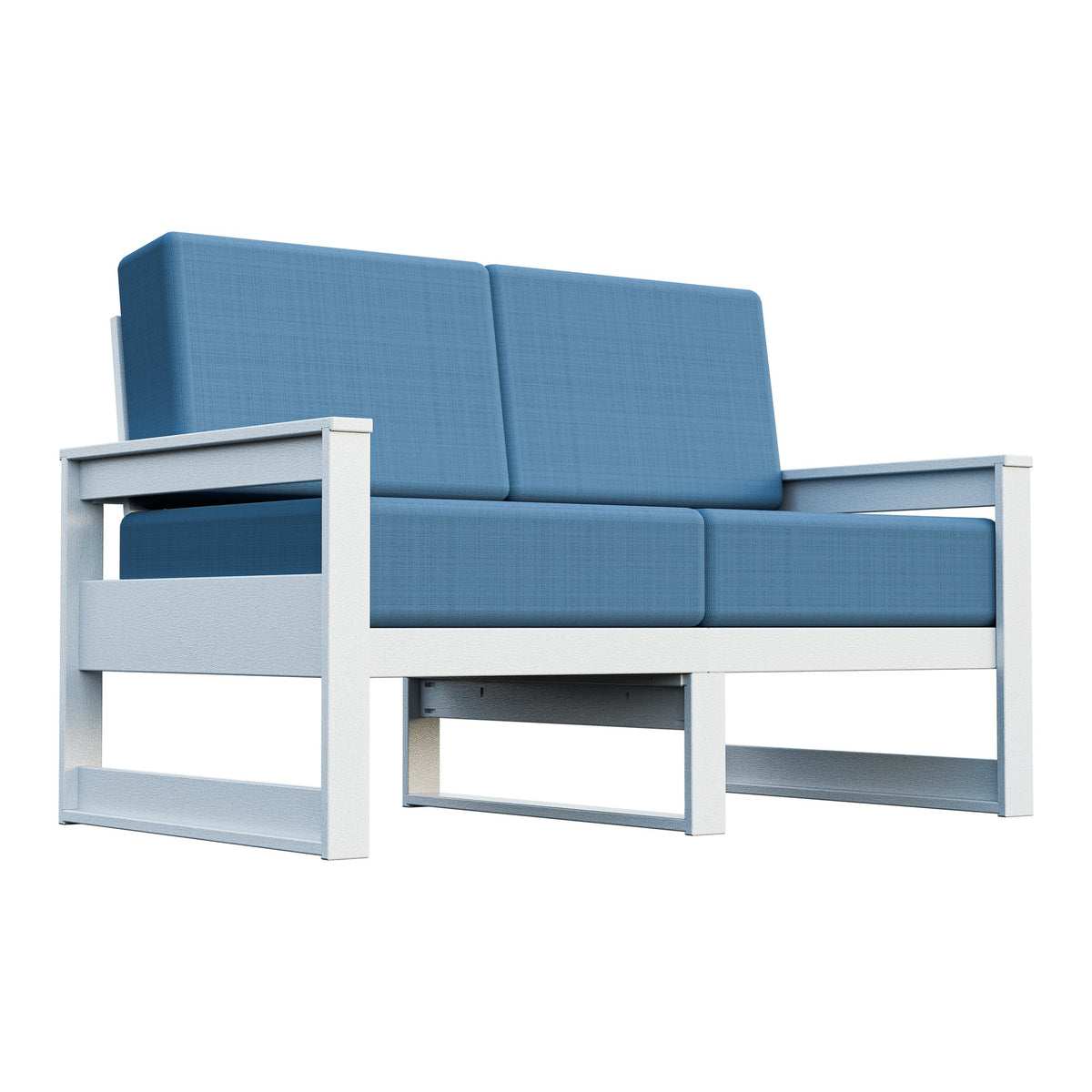 Amish Poly Midcentury Modern Patio Loveseat in Bright White / Sparkle Nautical