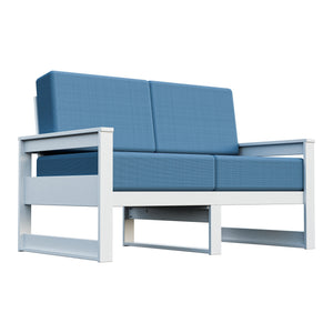 Amish Poly Midcentury Modern Patio Loveseat in Bright White / Sparkle Nautical