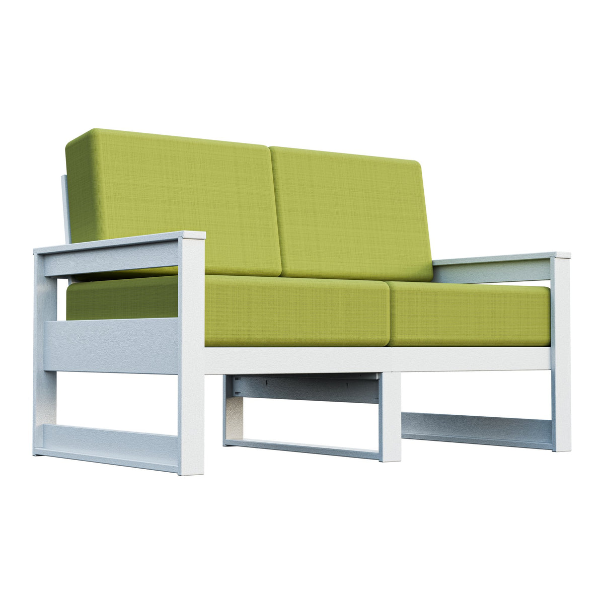 Amish Poly Midcentury Modern Patio Loveseat in Bright White / Sparkle Pesto