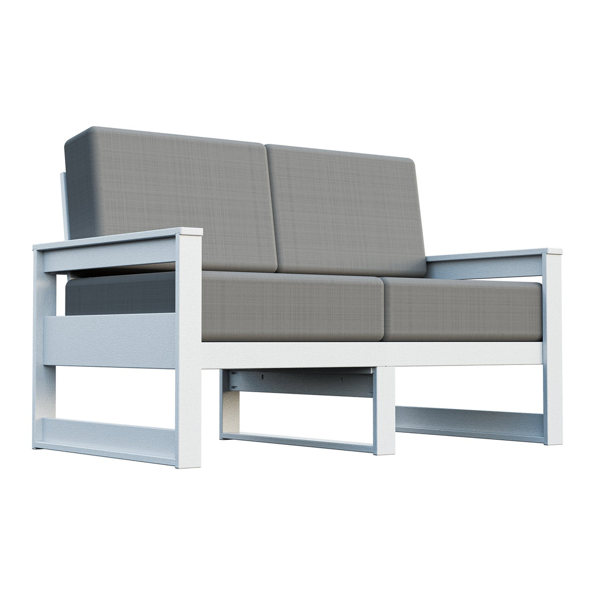 Amish Poly Midcentury Modern Patio Loveseat in Bright White / Storm Smoke