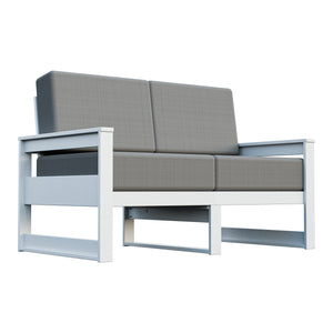Amish Poly Midcentury Modern Patio Loveseat in Bright White / Storm Smoke