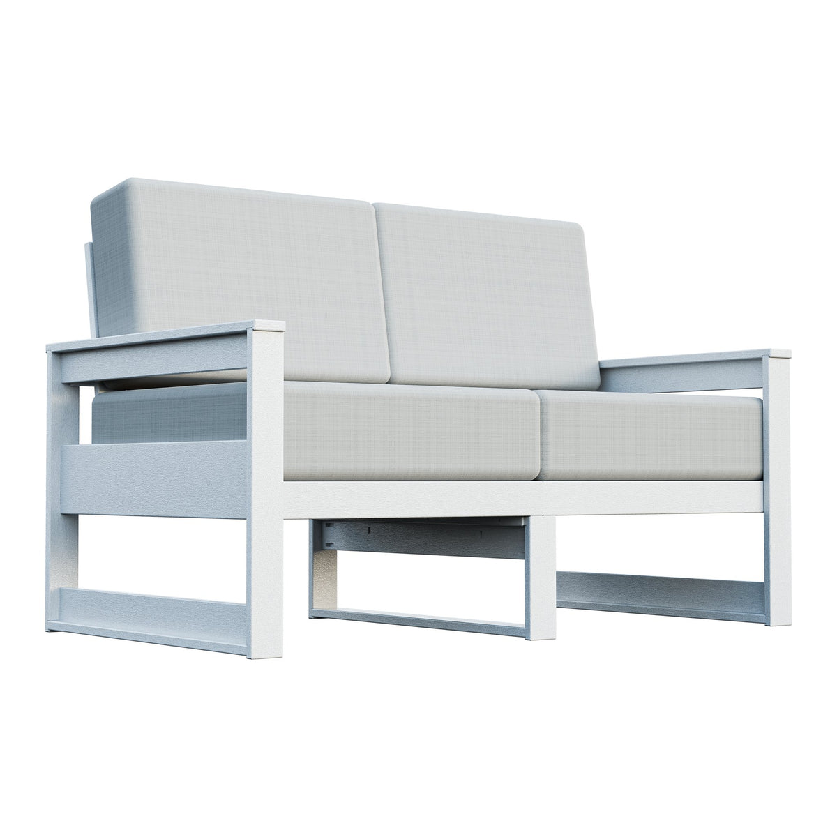 Amish Poly Midcentury Modern Patio Loveseat in Bright White / Storm Snow