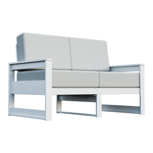 Amish Poly Midcentury Modern Patio Loveseat in Bright White / Storm Snow