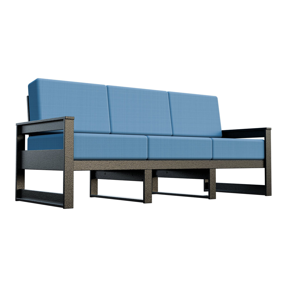 Amish Poly Midcentury Modern 3-Seat Patio Sofa in Black / Sparkle Nautical