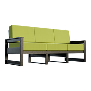 Amish Poly Midcentury Modern 3-Seat Patio Sofa in Black / Sparkle Pesto