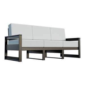 Amish Poly Midcentury Modern 3-Seat Patio Sofa in Black / Storm Smoke