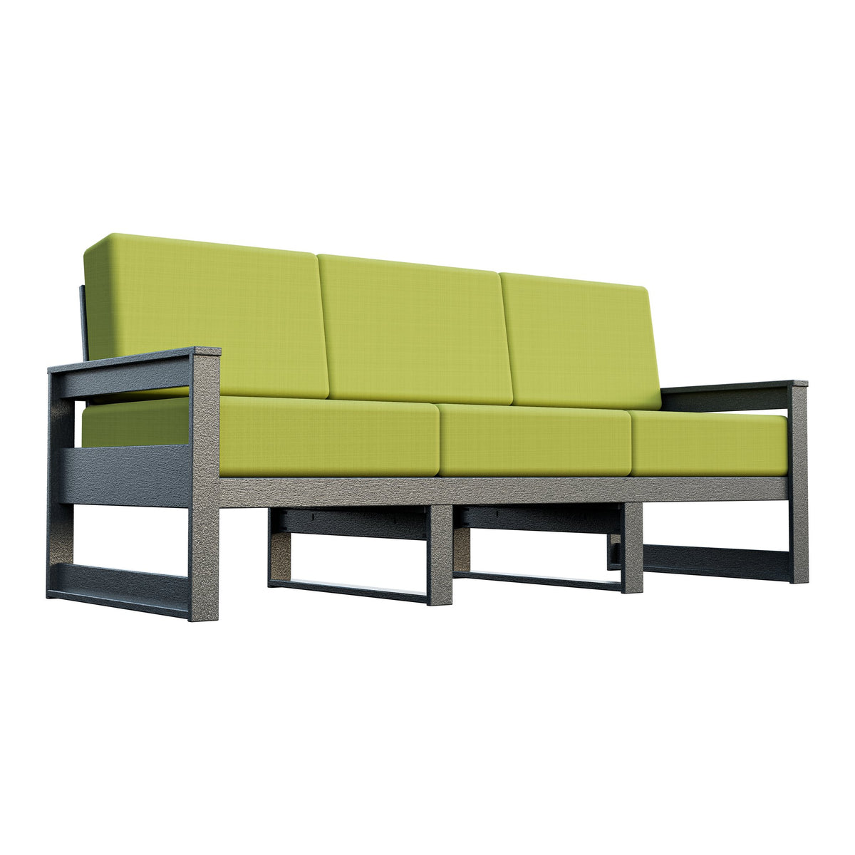 Amish Poly Midcentury Modern 3-Seat Patio Sofa in Gray / Sparkle Pesto