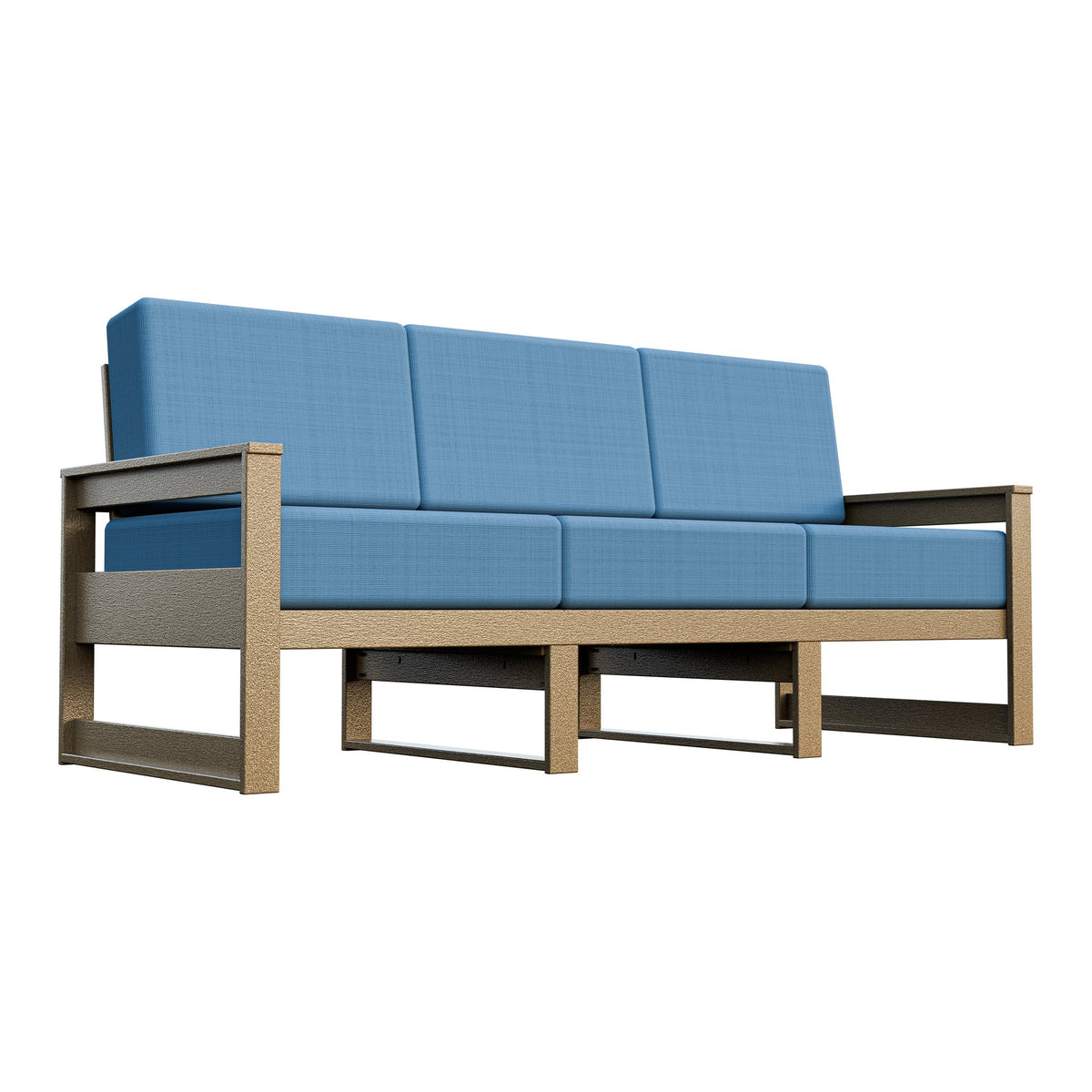 Amish Poly Midcentury Modern 3-Seat Patio Sofa in Weathered Wood / Sparkle Nautical