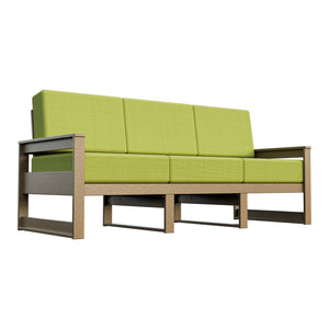 Amish Poly Midcentury Modern 3-Seat Patio Sofa in Weathered Wood / Sparkle Pesto