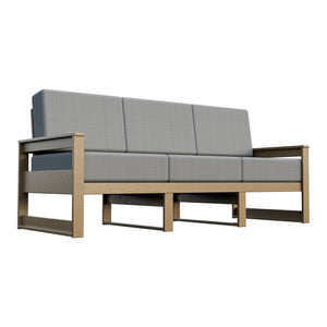 Amish Poly Midcentury Modern 3-Seat Patio Sofa in Weathered Wood / Storm Smoke