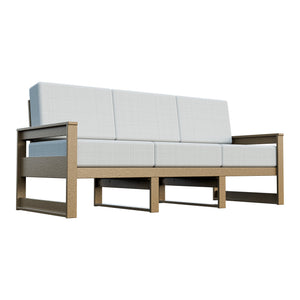 Amish Poly Midcentury Modern 3-Seat Patio Sofa in Weathered Wood / Storm Snow