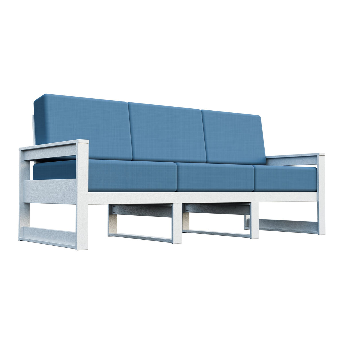Amish Poly Midcentury Modern 3-Seat Patio Sofa in Bright White / Sparkle Nautical