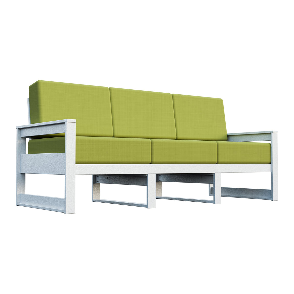 Amish Poly Midcentury Modern 3-Seat Patio Sofa in Bright White / Sparkle Pesto