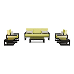 Amish Poly Midcentury Modern 6-Piece Patio Sofa Set: Sofa, 2 Chairs & 3 Tables in Black / Sparkle Pesto