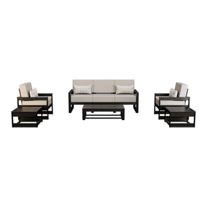 Amish Poly Midcentury Modern 6-Piece Patio Sofa Set: Sofa, 2 Chairs & 3 Tables in Black / Storm Smoke