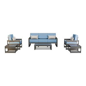 Amish Poly Midcentury Modern 6-Piece Patio Sofa Set: Sofa, 2 Chairs & 3 Tables in Gray / Sparkle Nautical