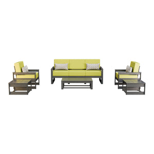 Amish Poly Midcentury Modern 6-Piece Patio Sofa Set: Sofa, 2 Chairs & 3 Tables in Gray / Sparkle Pesto